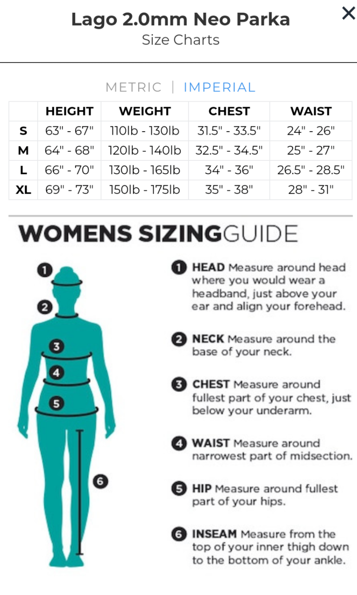 Ride Engine Women's Lago Parka size chart