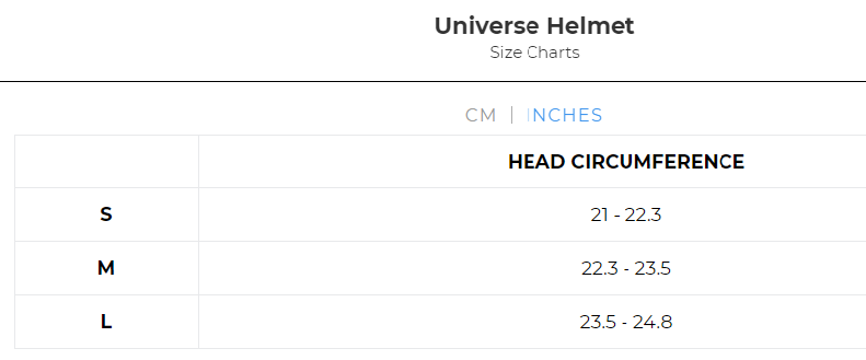 Ride engine universe helmet size chart